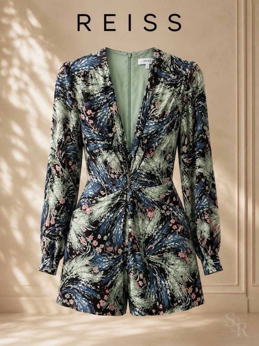 Reiss Alena Grass Print Long Sleeve Twist Front Romper Playsuit Size 8